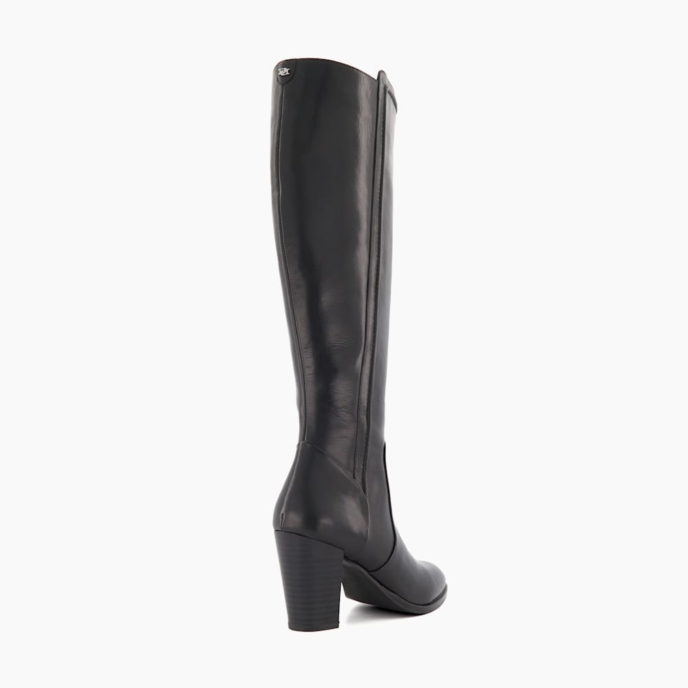 Tippy 2 Black Block Heeled Leather Knee High Boots Dune London