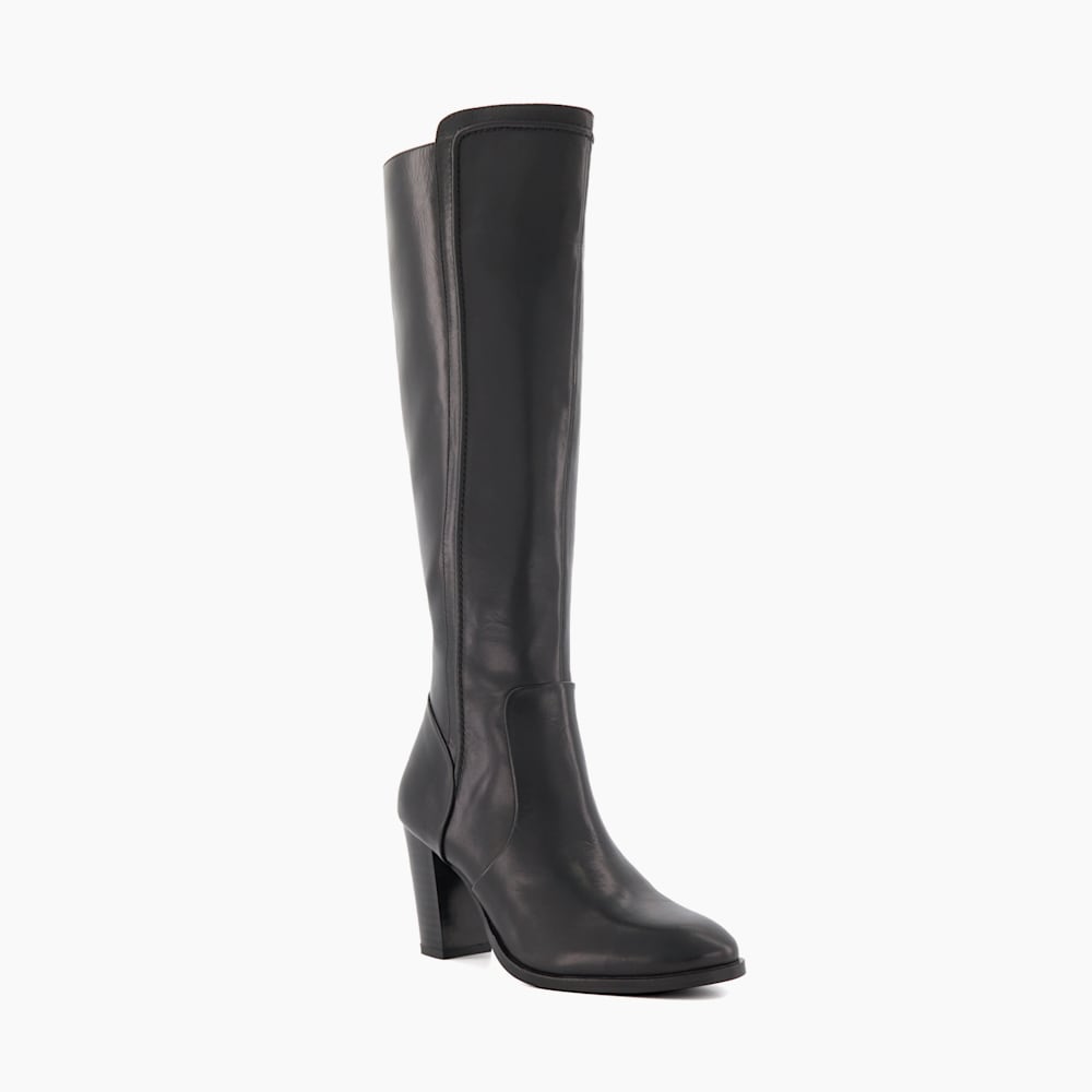 Tippy 2 Black Block Heeled Leather Knee High Boots Dune London