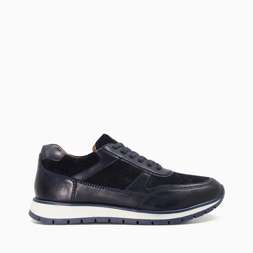 Torrent Navy, Leather Lace-Up Runner Trainers Dune London