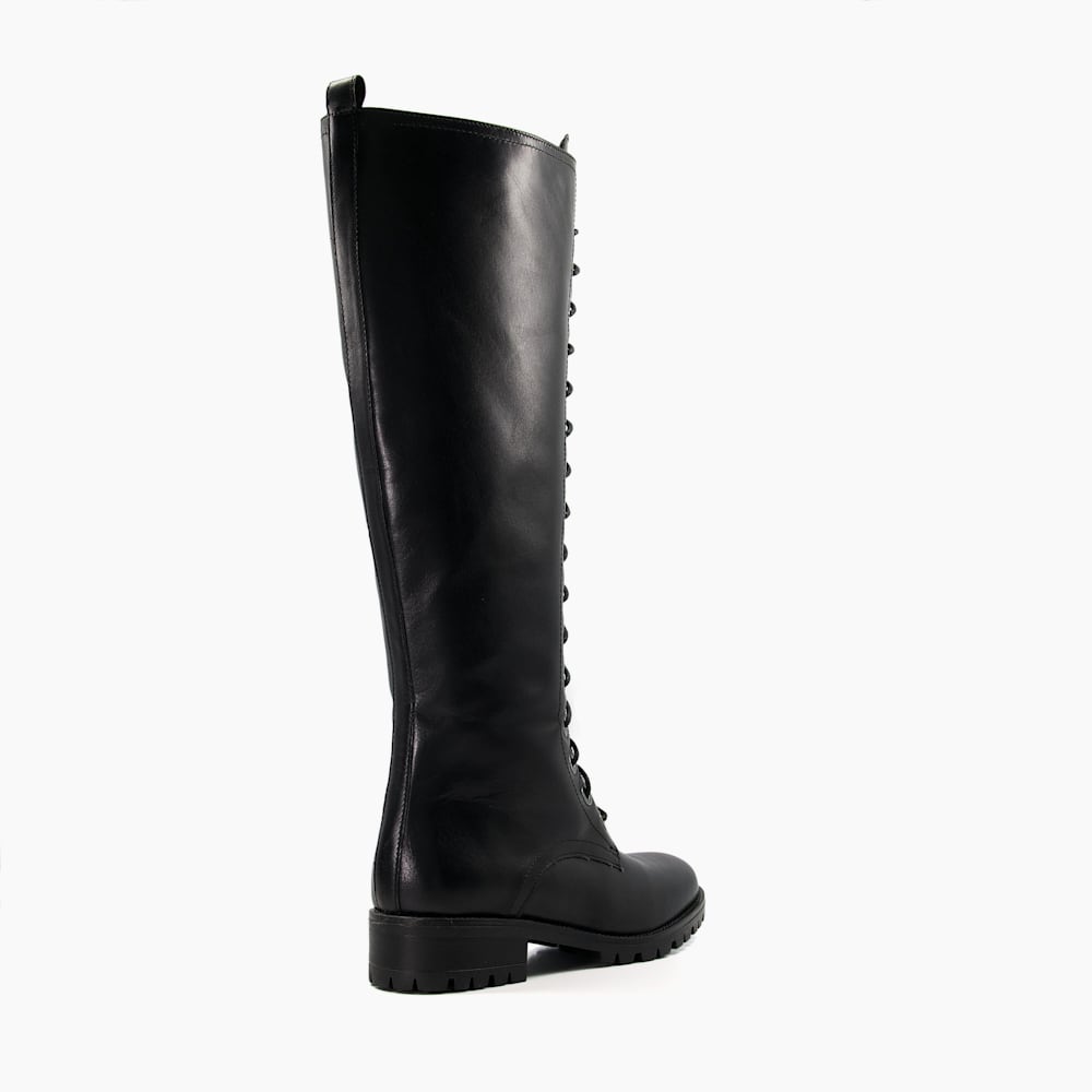Traile Black Lace Up Leather Calf Boots Dune London