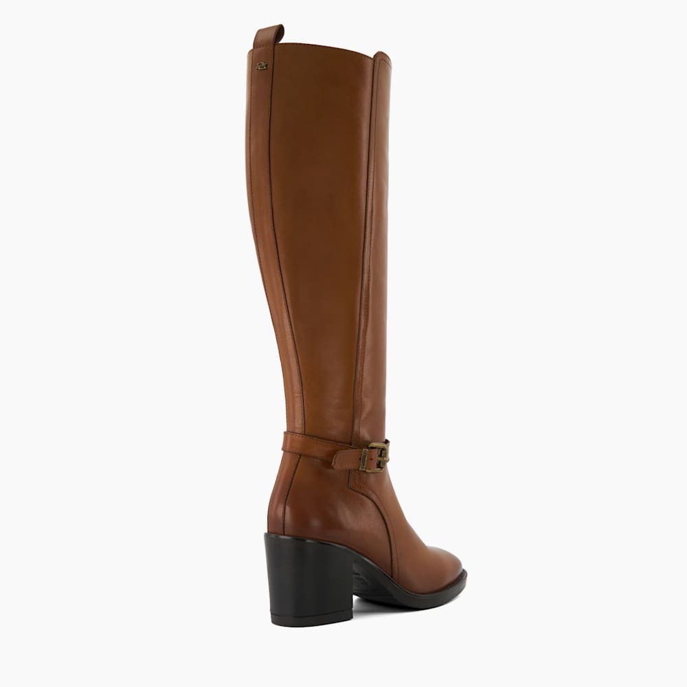 Trance Tan Leather Block Heeled Knee High Boots Dune London