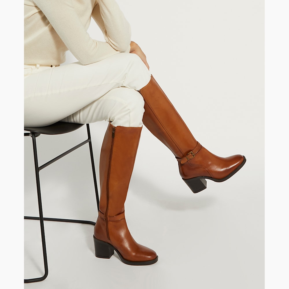 Tan leather long boots shop