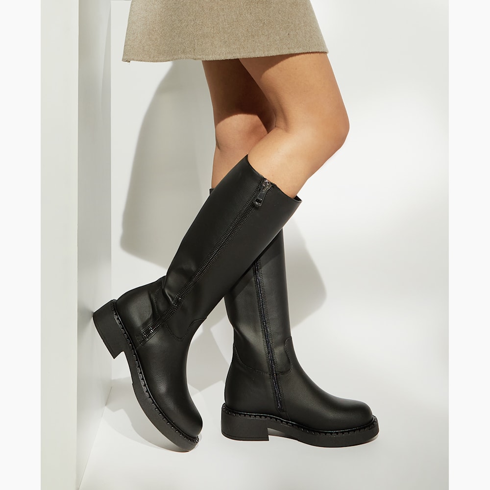 Treasured Black Grape Leather Knee High Boots Dune London