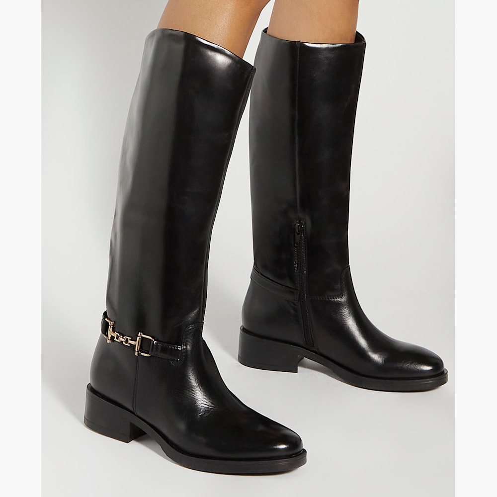Tucci Black Premium Leather Knee High Riding Boots Dune London