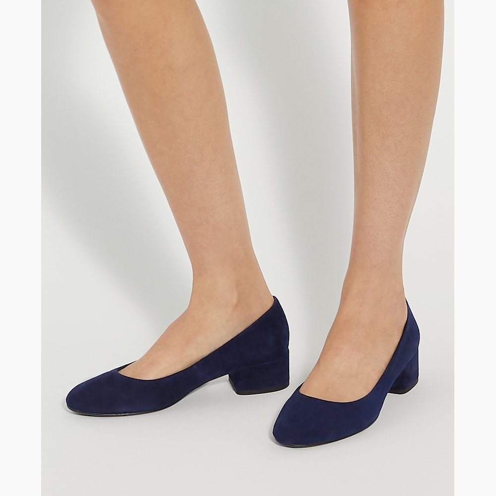Bracket Navy, Wide Fit Comfort Block-Heeled Courts Dune London