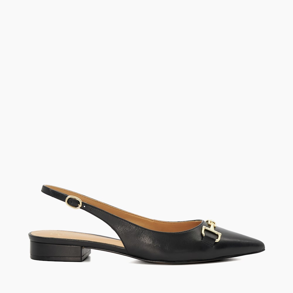Hopeful Black Wide Fit Snaffle Trim Pointed Ballet Shoes Dune London