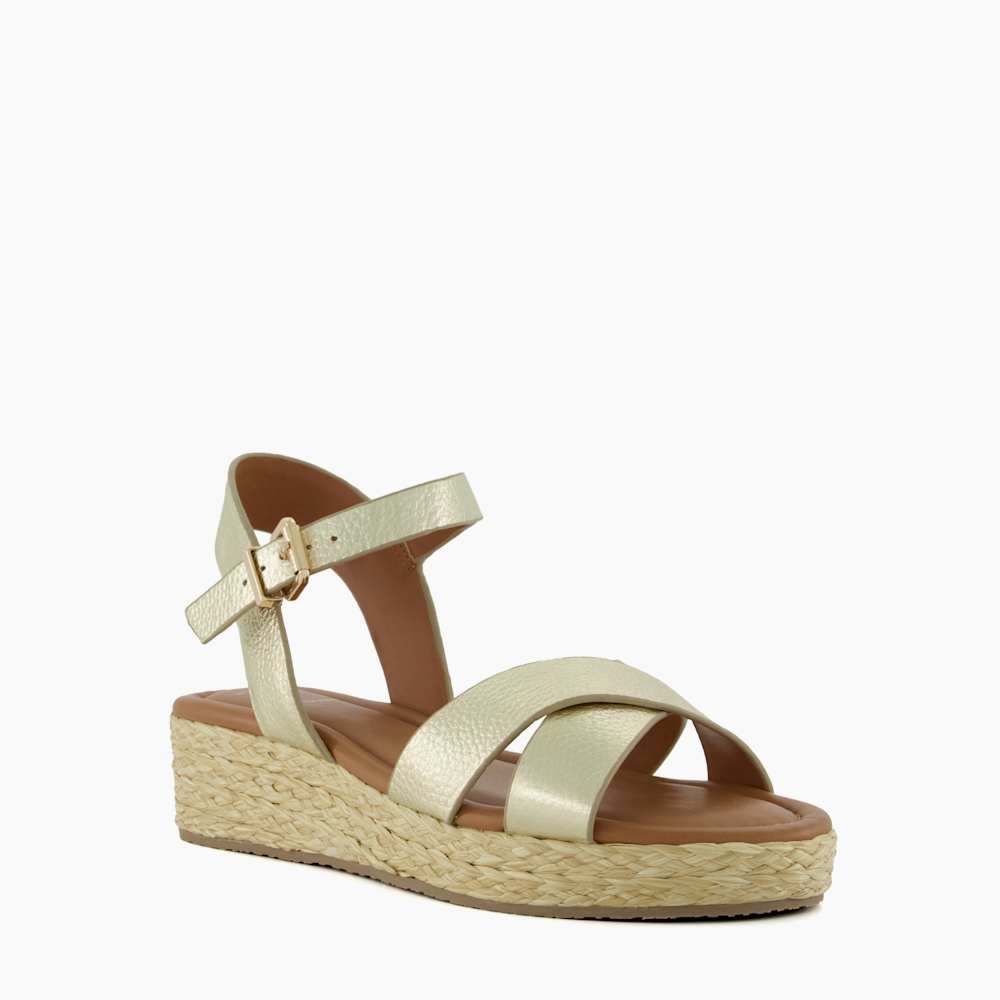 Linnie Gold Wide Fit Woven Flatform Sandals Dune London