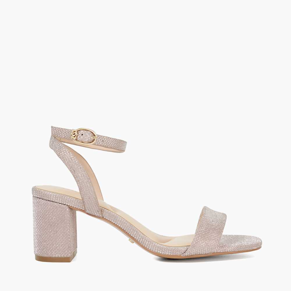 Melini Rose Gold, Wide Fit Block Heel Sandals Dune London