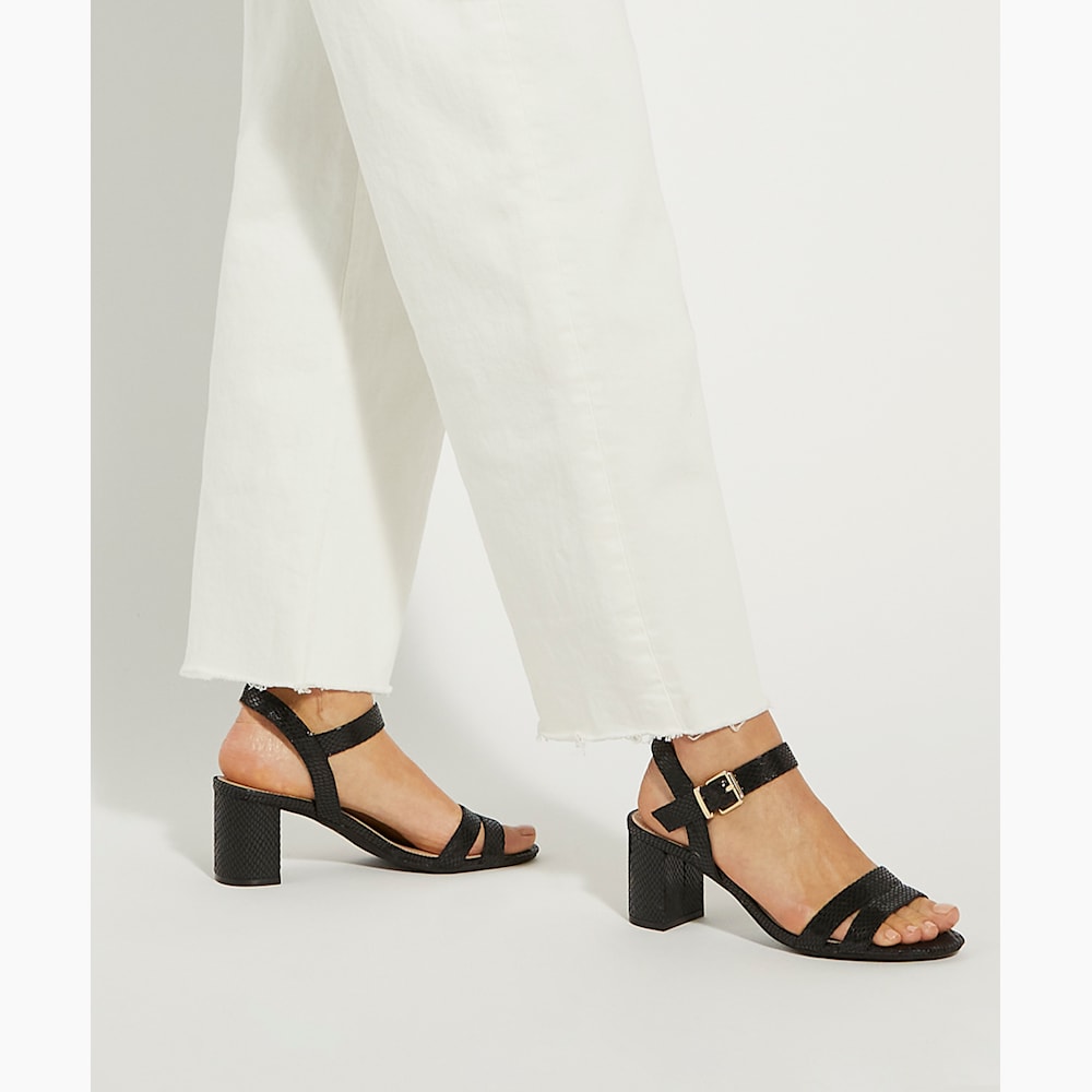 Merisa Black, Wide-Fit Block-Heel Sandals Dune London