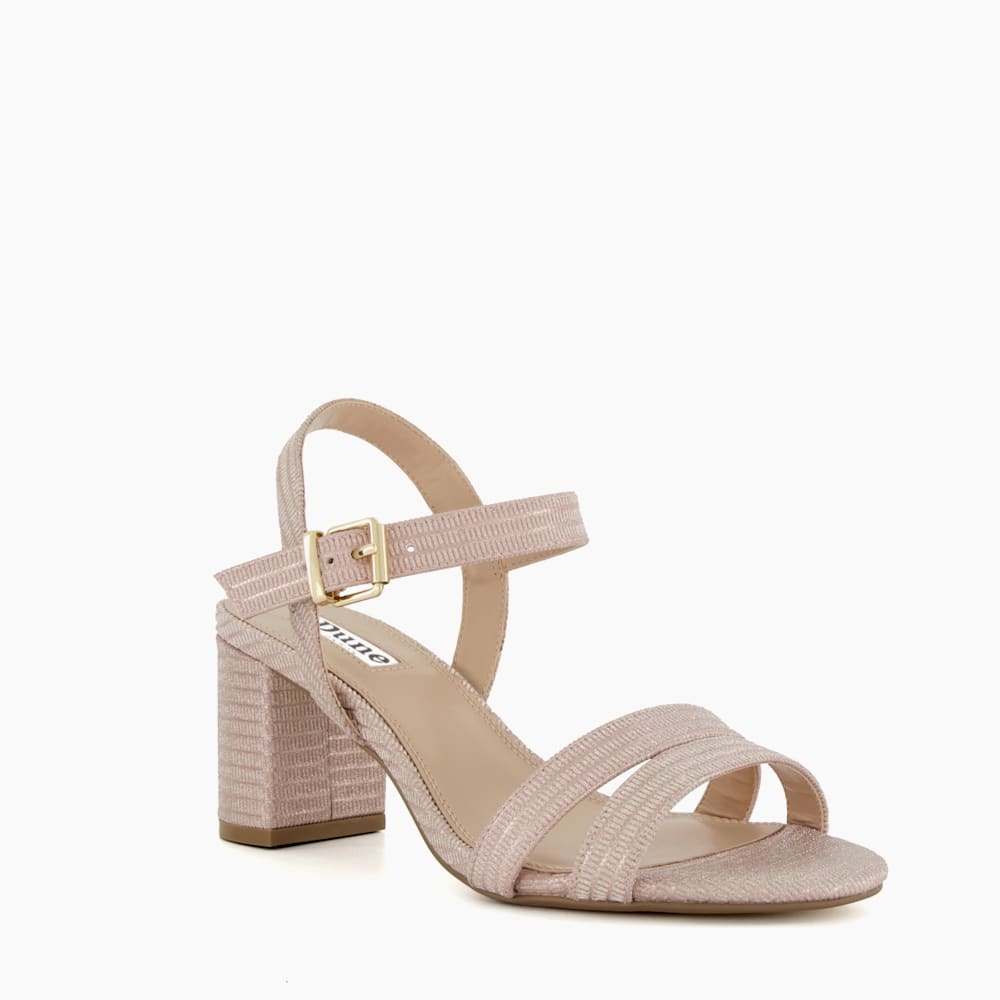 Merisa Rose Gold Wide Fit Mid Block Heel Sandals Dune London