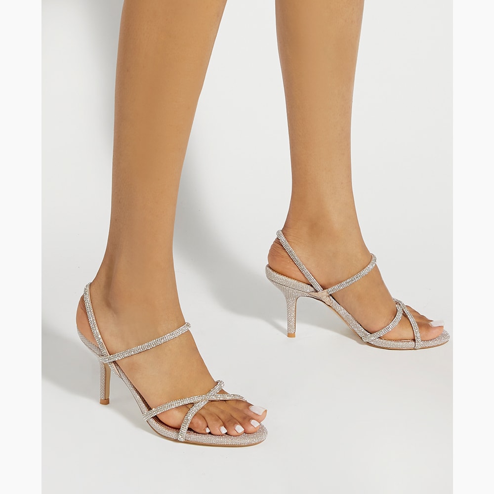 Momentum Rose Gold Wide Fit Diamante Open Toe Heels Dune London