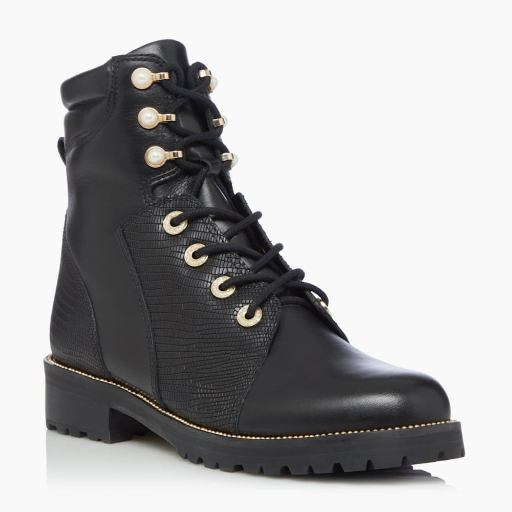 Pompom Black Wide Fit Pearl Embellished Ankle Boots Dune London