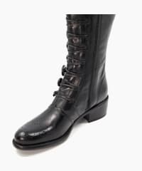 Pixie D Black Button Detail Leather Knee High Boots Dune London