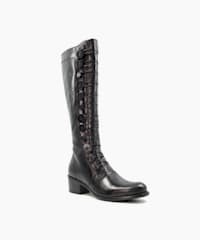 Pixie D Black Button Detail Leather Knee High Boots Dune London