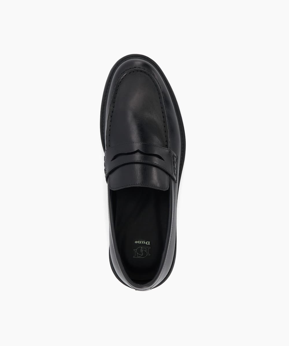 Banking Black Cleated Sole Leather Penny Loafers Dune London