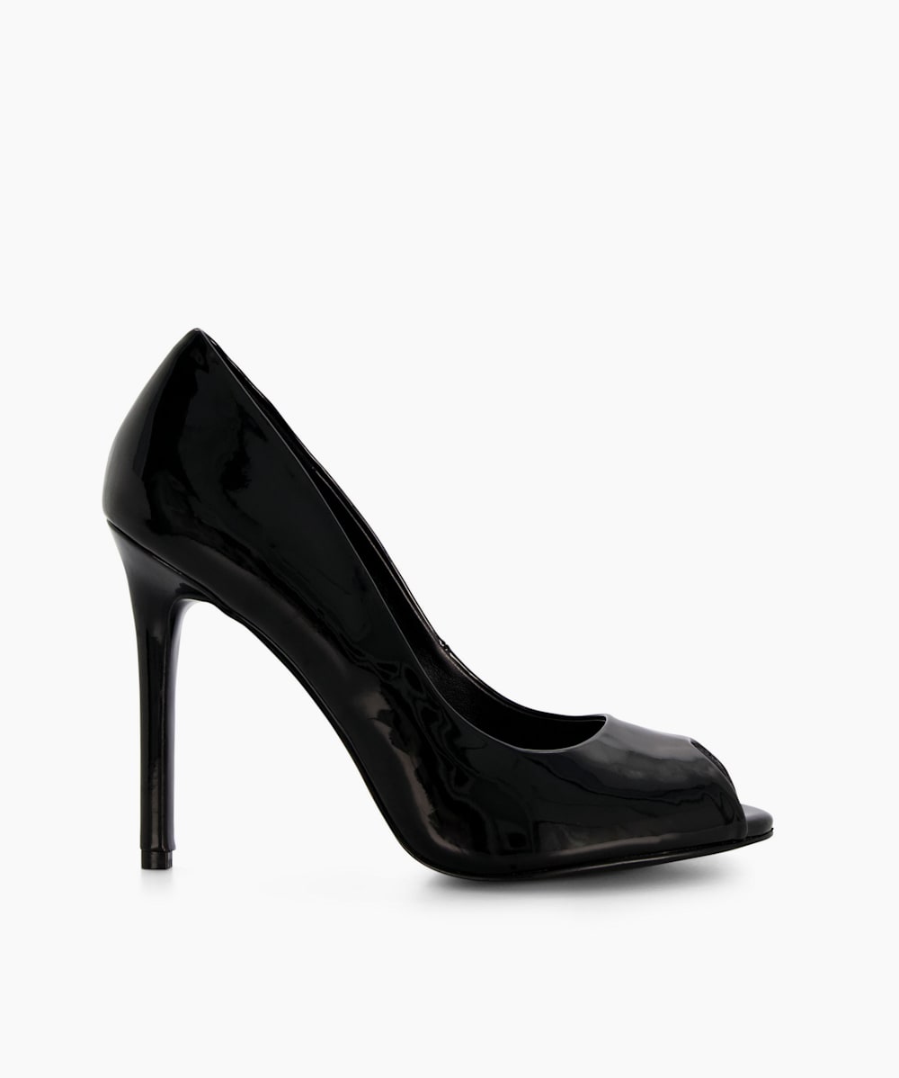 Black peep top toe court shoes