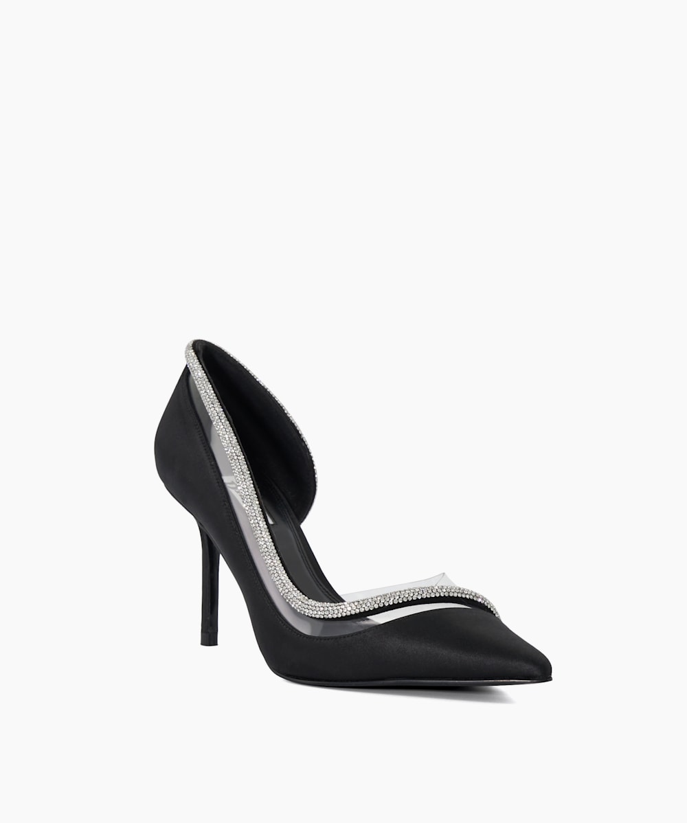 Carabella Noir Escarpins talon en satin et bordure en vinyle et