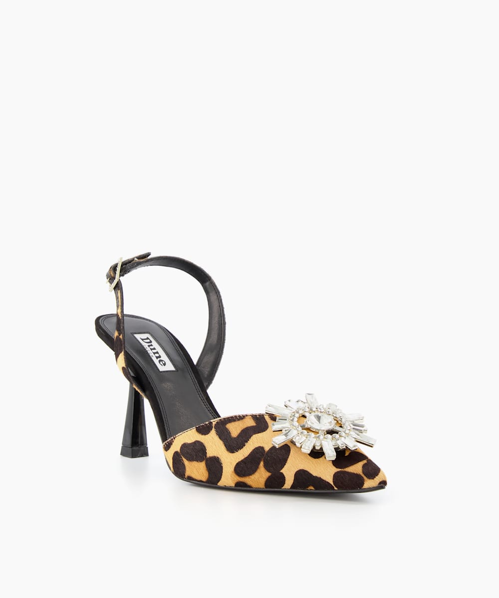 Casis Leopard Brooch Slingback Heel Dune London