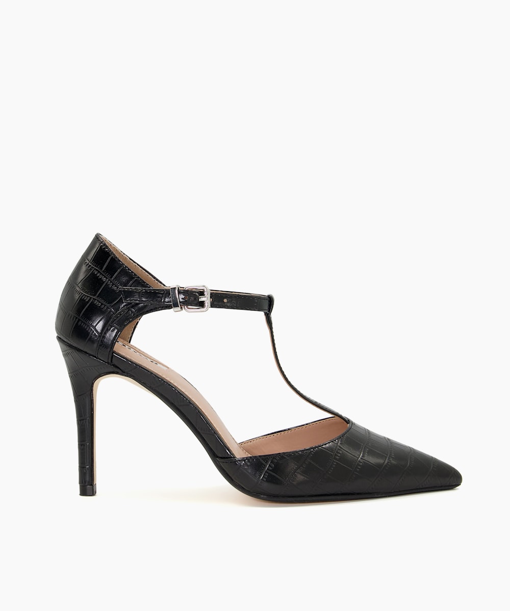 Casta Black, T-Bar Croc Effect Courts | Dune London
