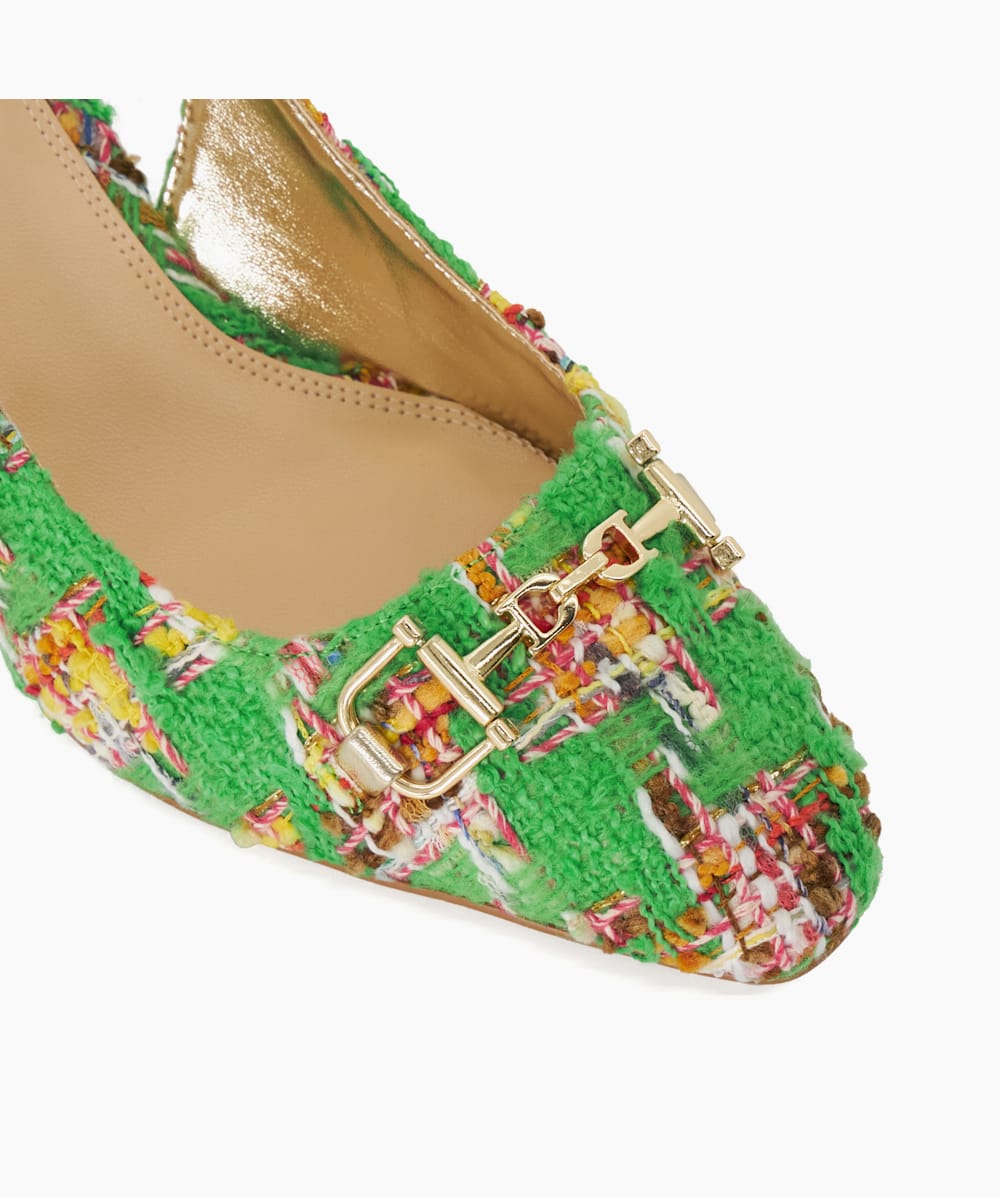 Choices Green Boucle Block Heeled Slingback Courts Dune London