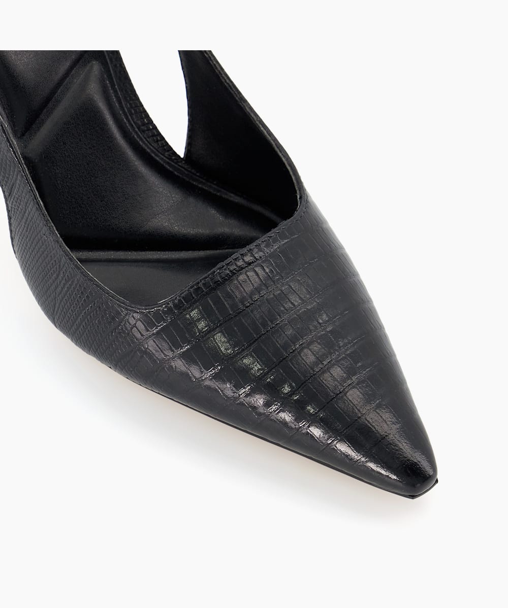 Closer Black Reptile Effect Leather Slingback Courts Dune London