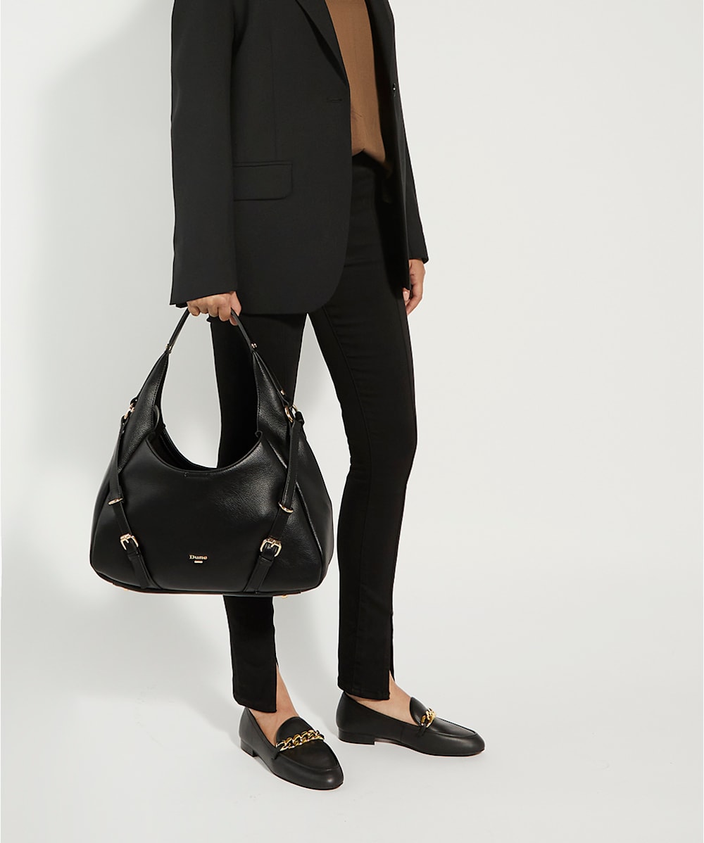 Downton Black Buckle Strap Detail Shoulder Bag Dune London