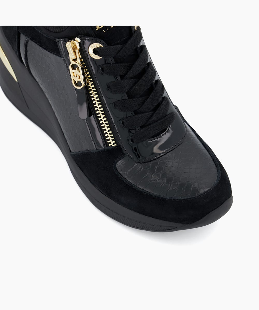 Black leather wedge trainers online