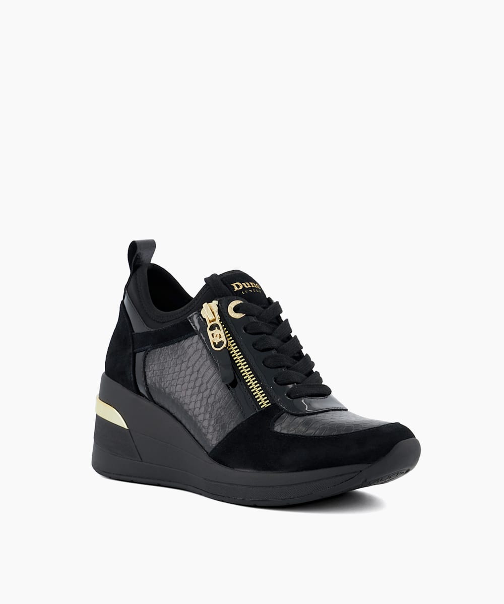 Black wedge heeled trainers hot sale
