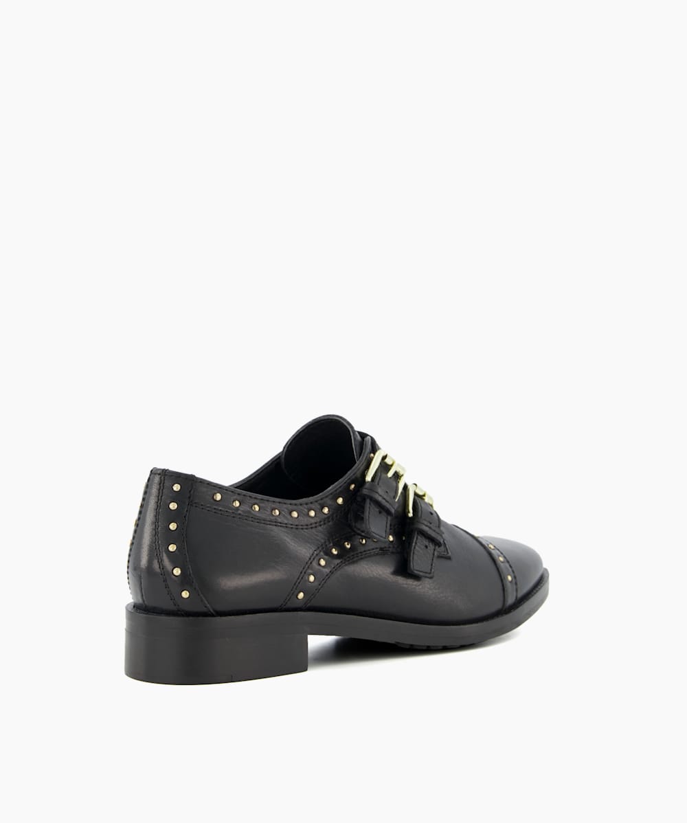 Flickers Black Studded Monk Strap Shoes Dune London