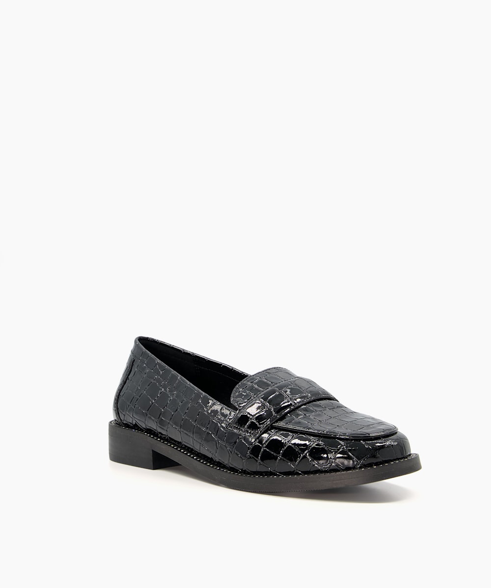 Black croc shop loafers womens