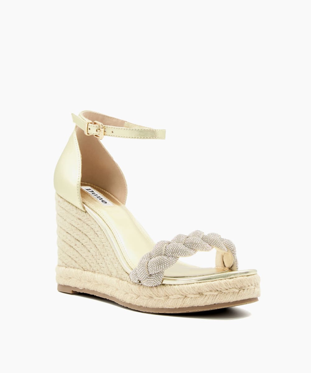 Kingdom Gold Diamante Strap Wedge Heel Sandals Dune London