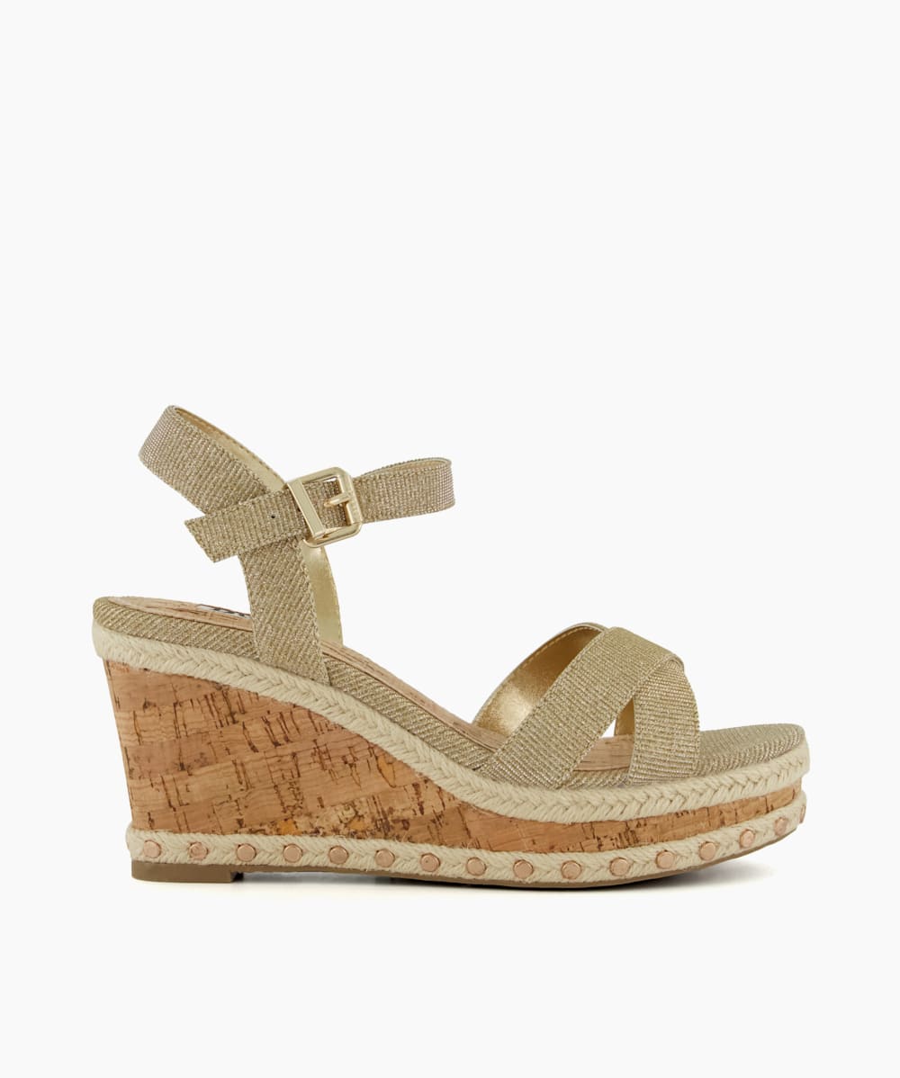 Kopper Gold Studded Medium Wedge Sandals Dune London