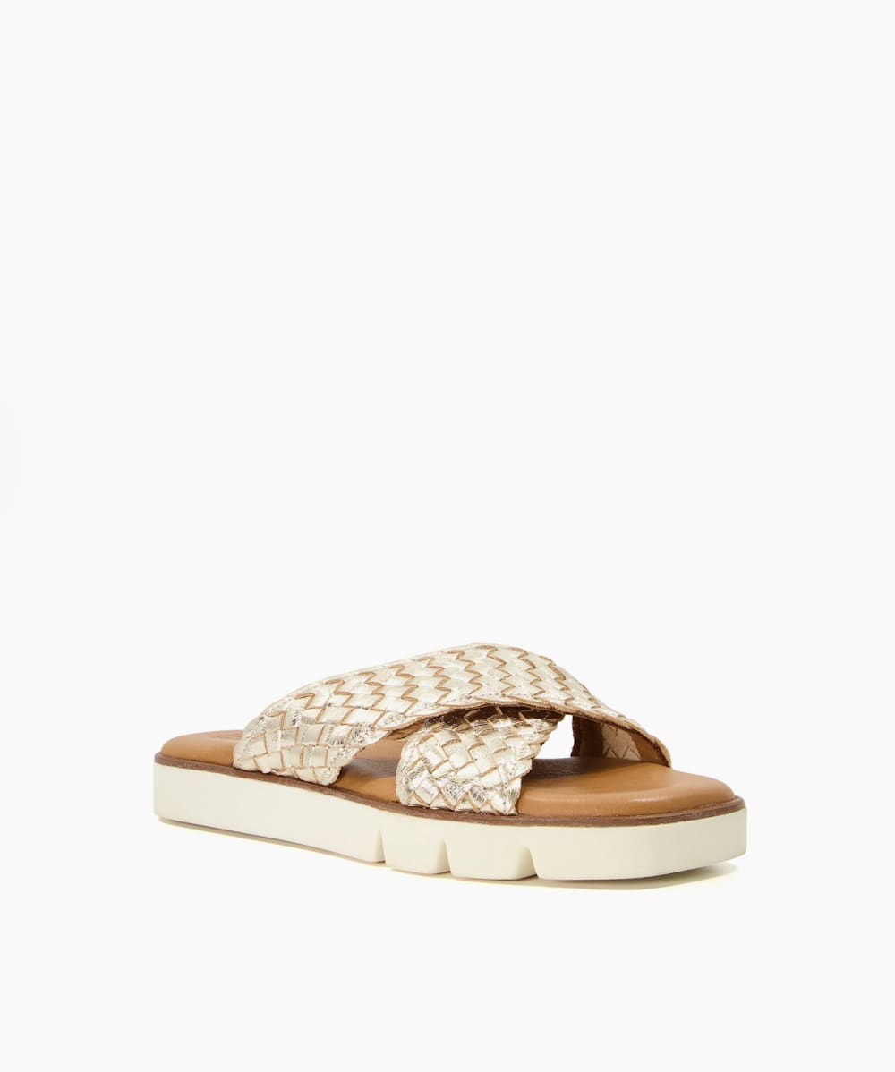 Gold leather sliders hotsell