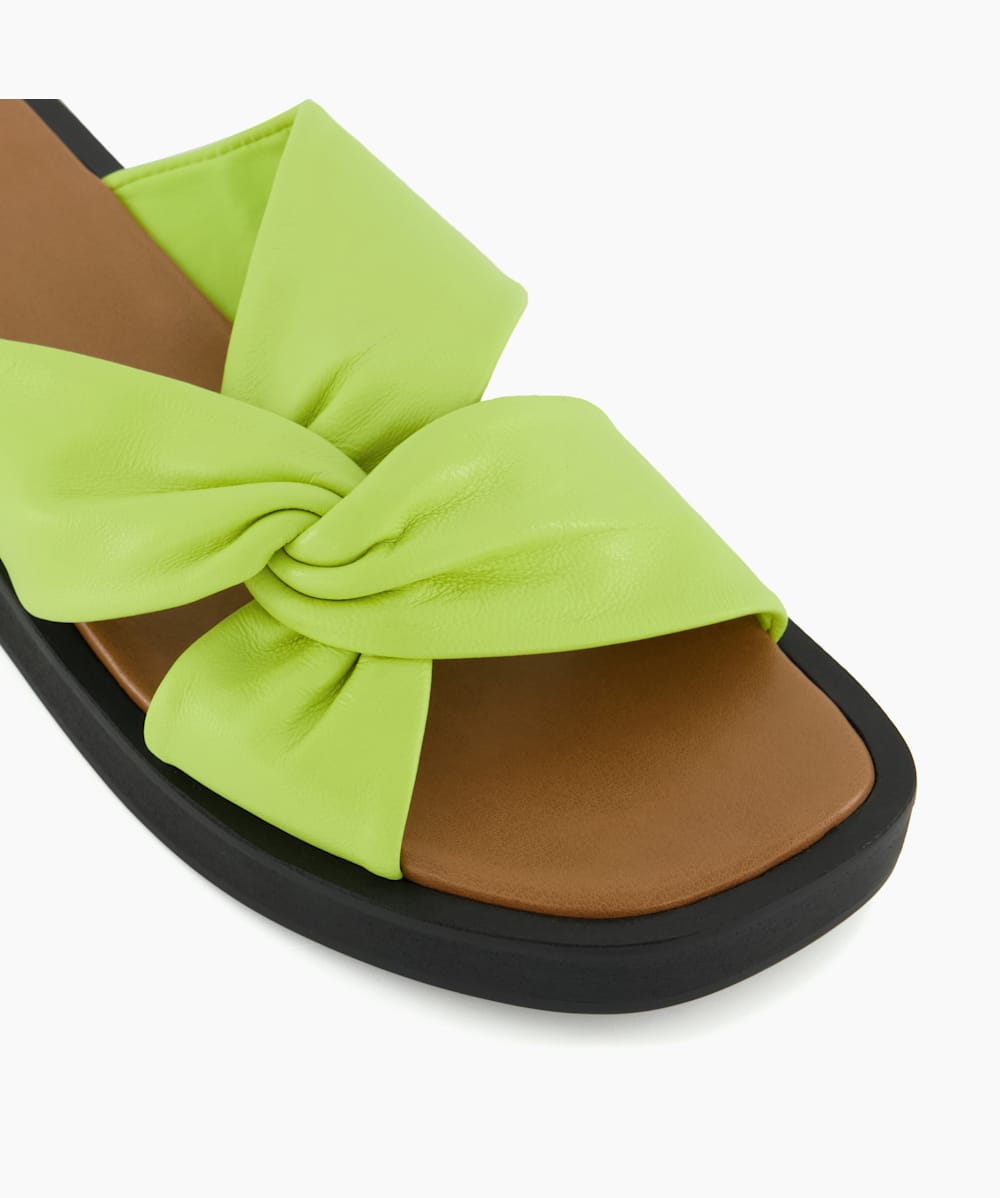 Lizo Lime Green Knot Strap Leather Flatform Sandals Dune London