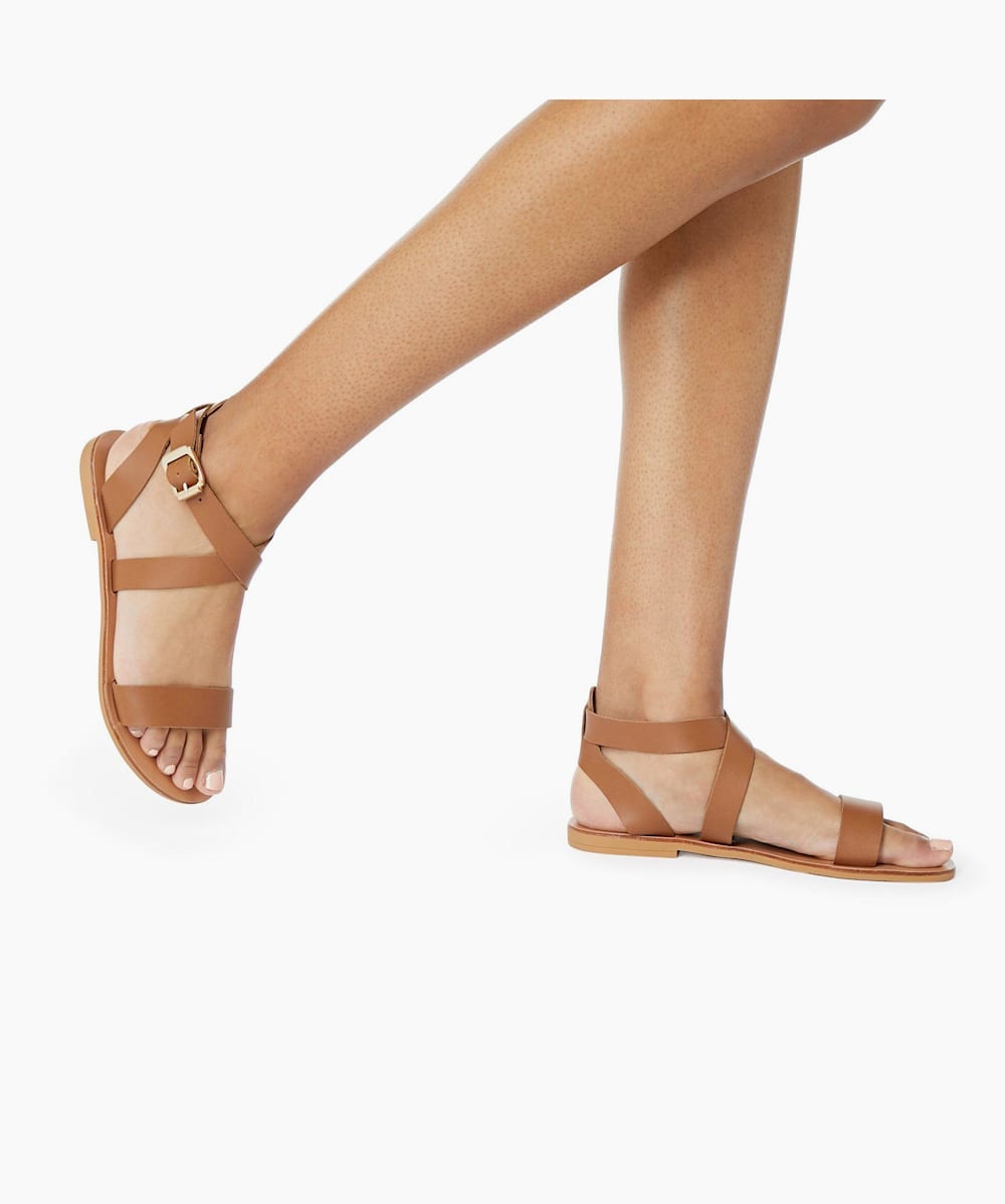 Lottiie Tan Multi Strap Flat Sandals Dune London