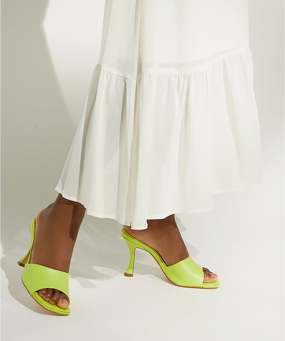 Magazine Lime Green Flared Heel Open Toe Mules Dune London