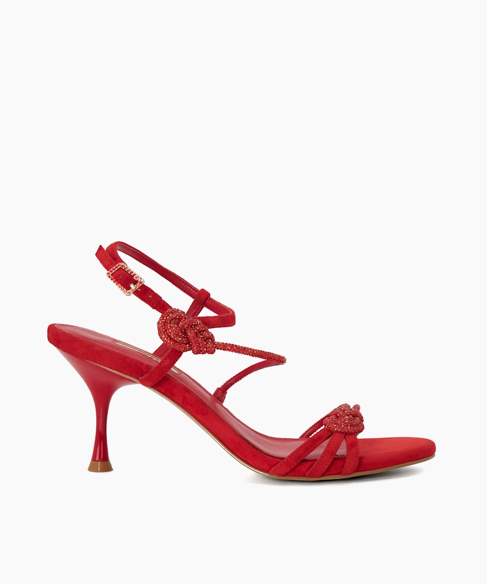 Maritz Red Diamante Knot Heeled Sandals Dune London
