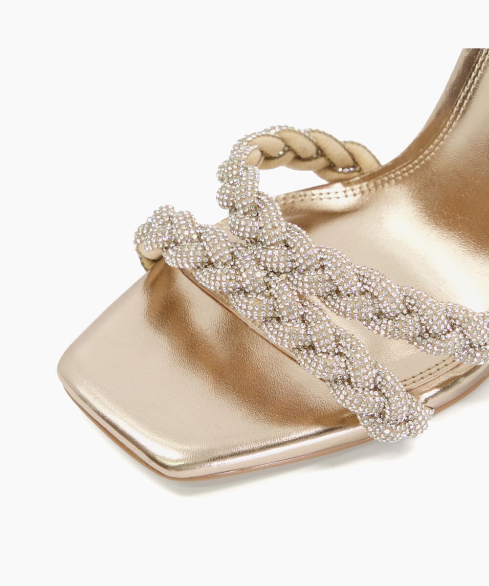 Dune strappy rose gold cheap heeled sandal