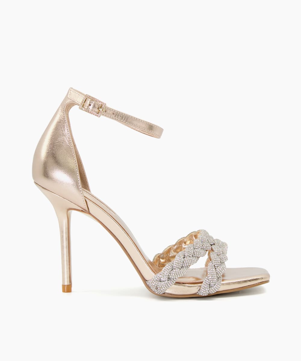 Dune strappy rose hotsell gold heeled sandal