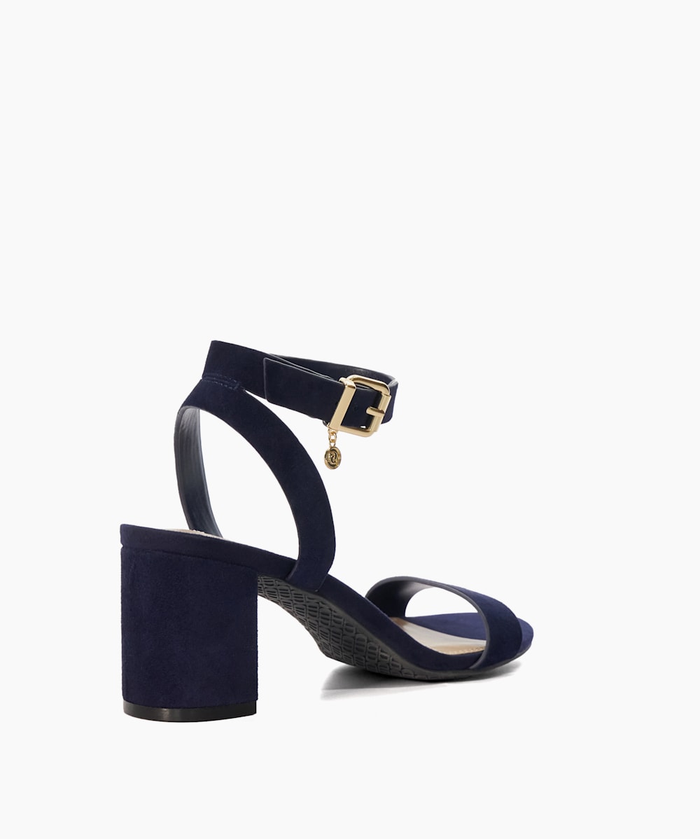 Memee Navy Mid Block Heel Sandals Dune London