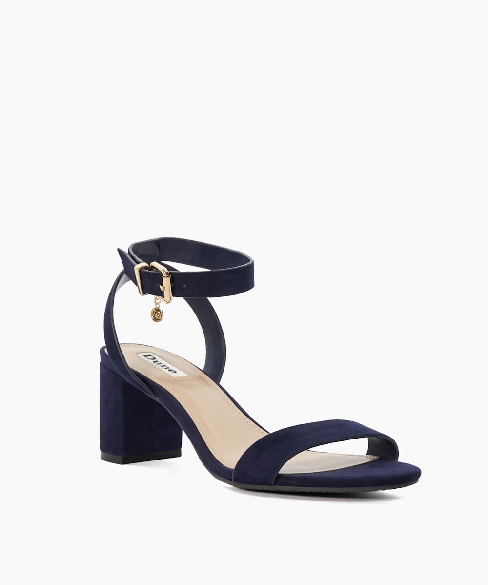 Memee Navy Mid Block Heel Sandals Dune London