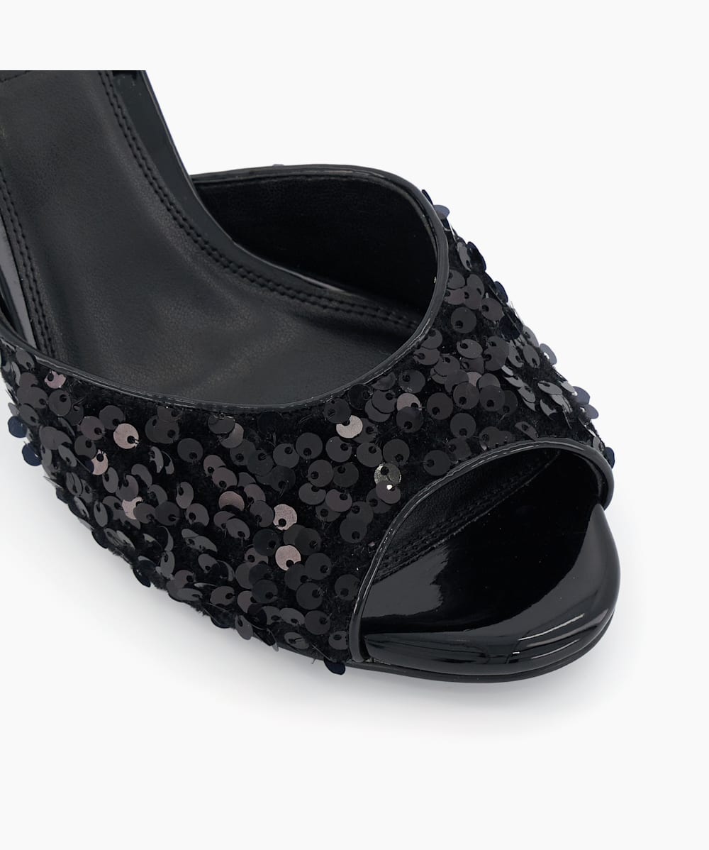 Moviestar Black Sequin Heeled Open Toe Mules Dune London