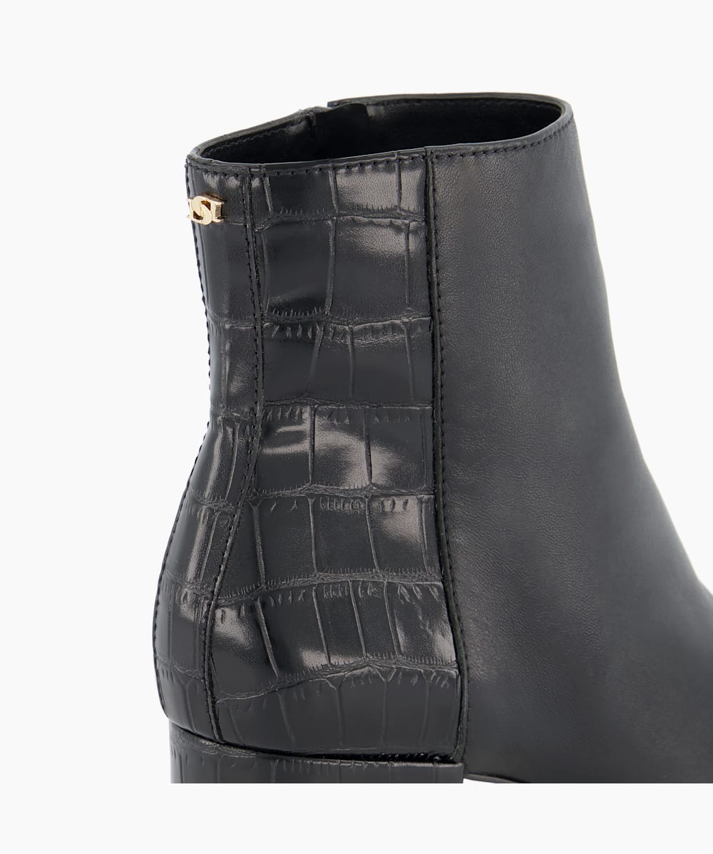 Oleah Black Leather Reptile Block Heel Ankle Boots Dune London
