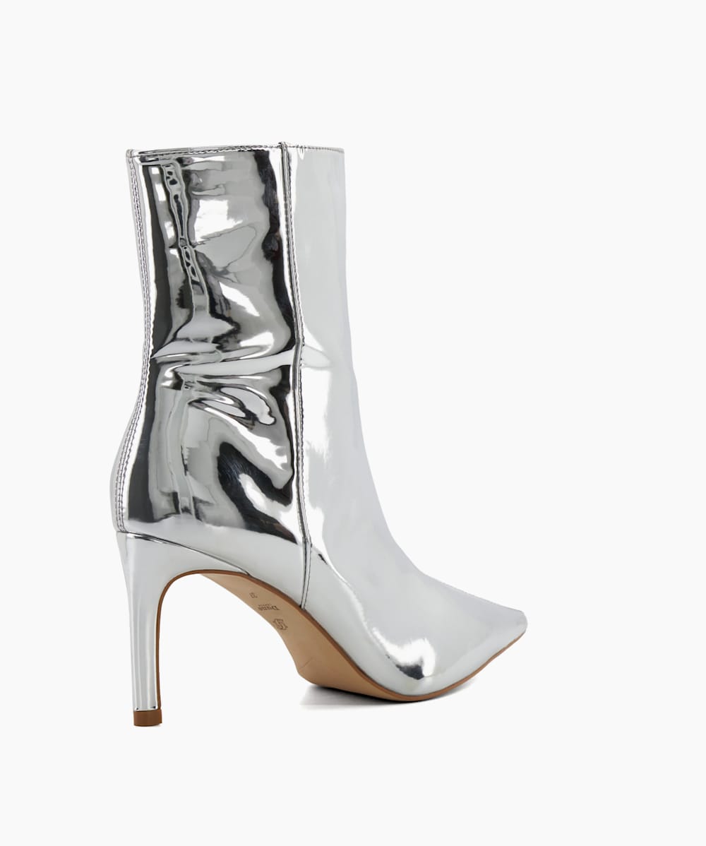 Olexi Silver Heeled Ankle Boots Dune London