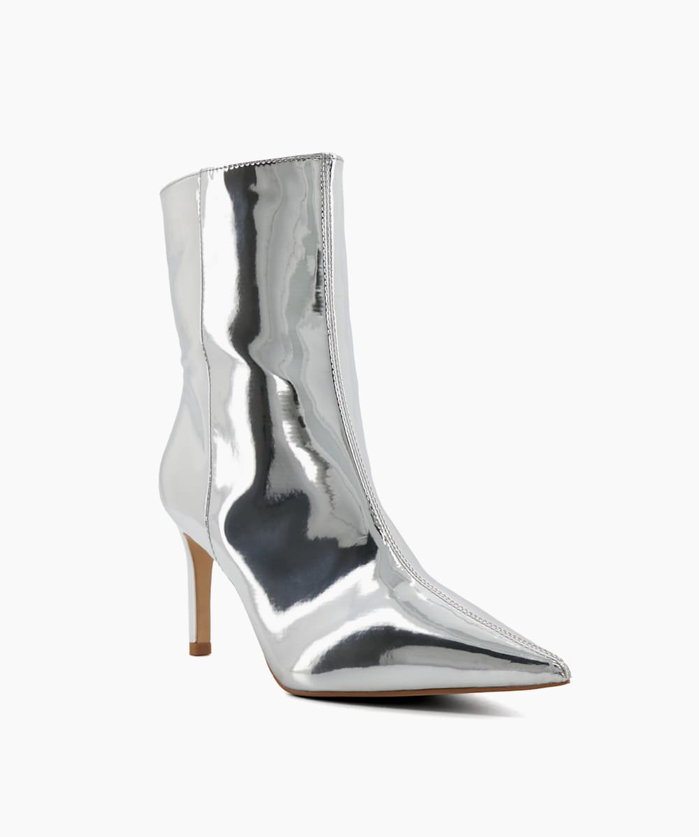 Olexi Silver Heeled Ankle Boots Dune London