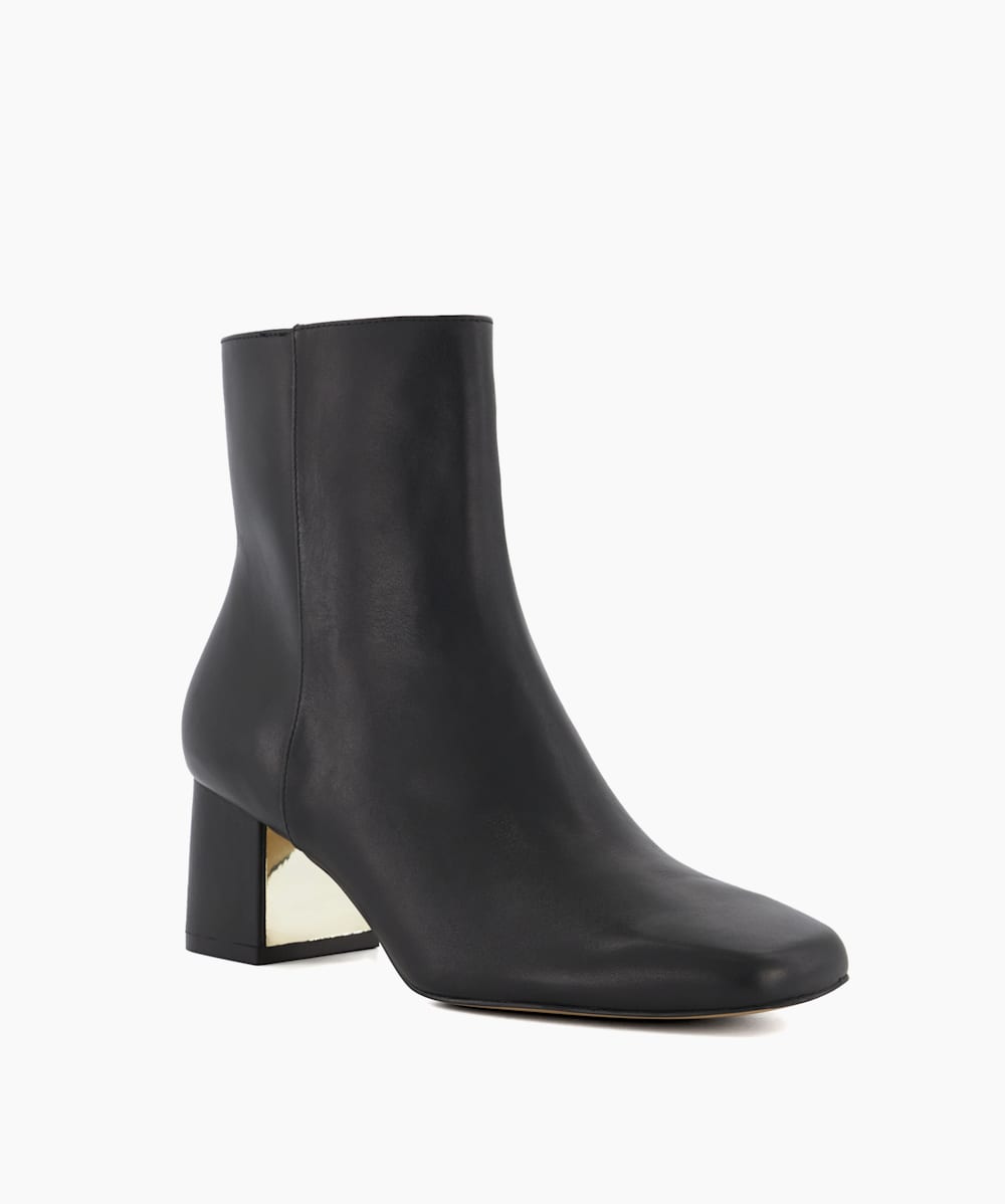 Onsen Black Metal Plated Leather Block Heel Ankle Boots Dune London