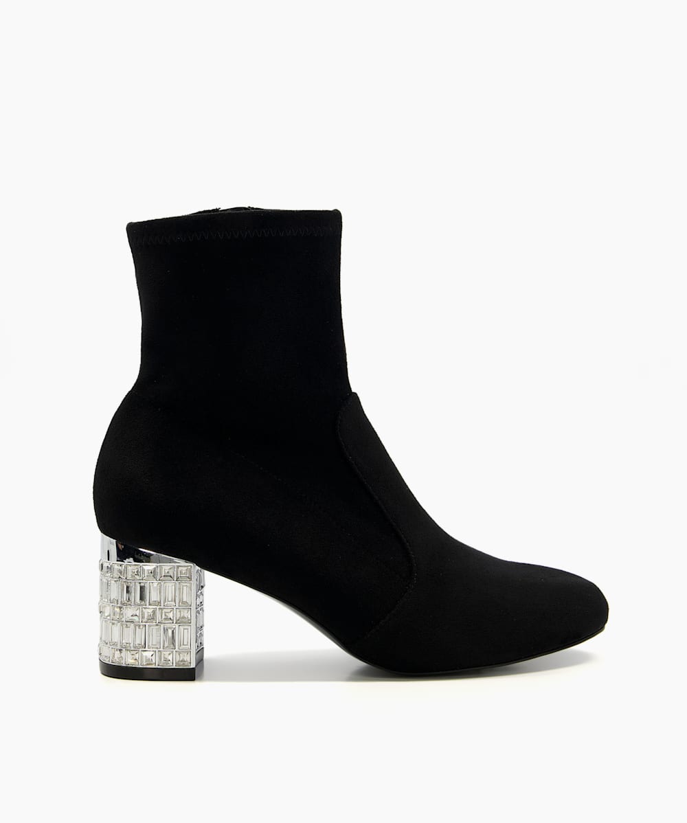 Optimal Black Jewelled High Heel Sock Ankle Boots Dune London