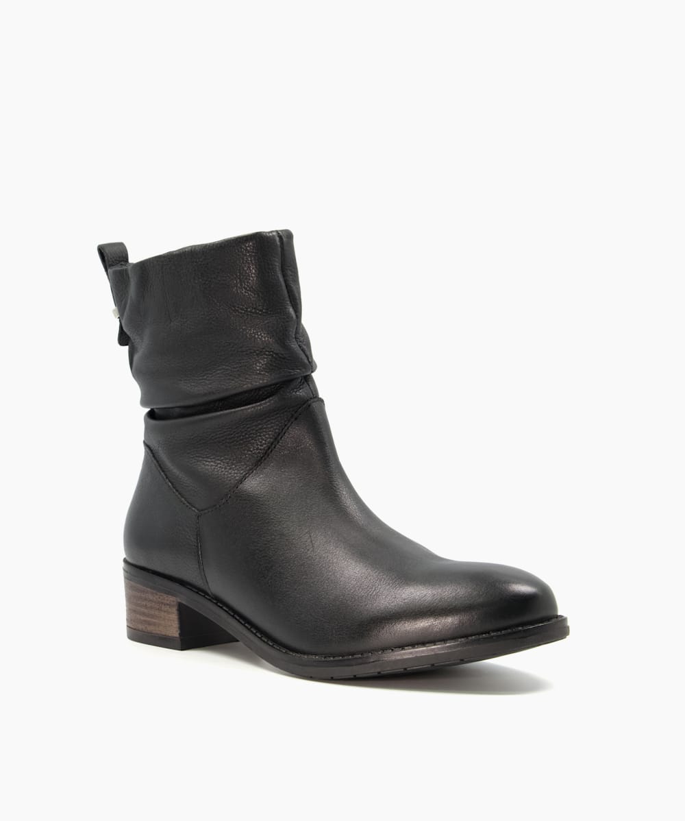Pagerss 2 Black Ruched Low Block Heel Ankle Boots Dune London