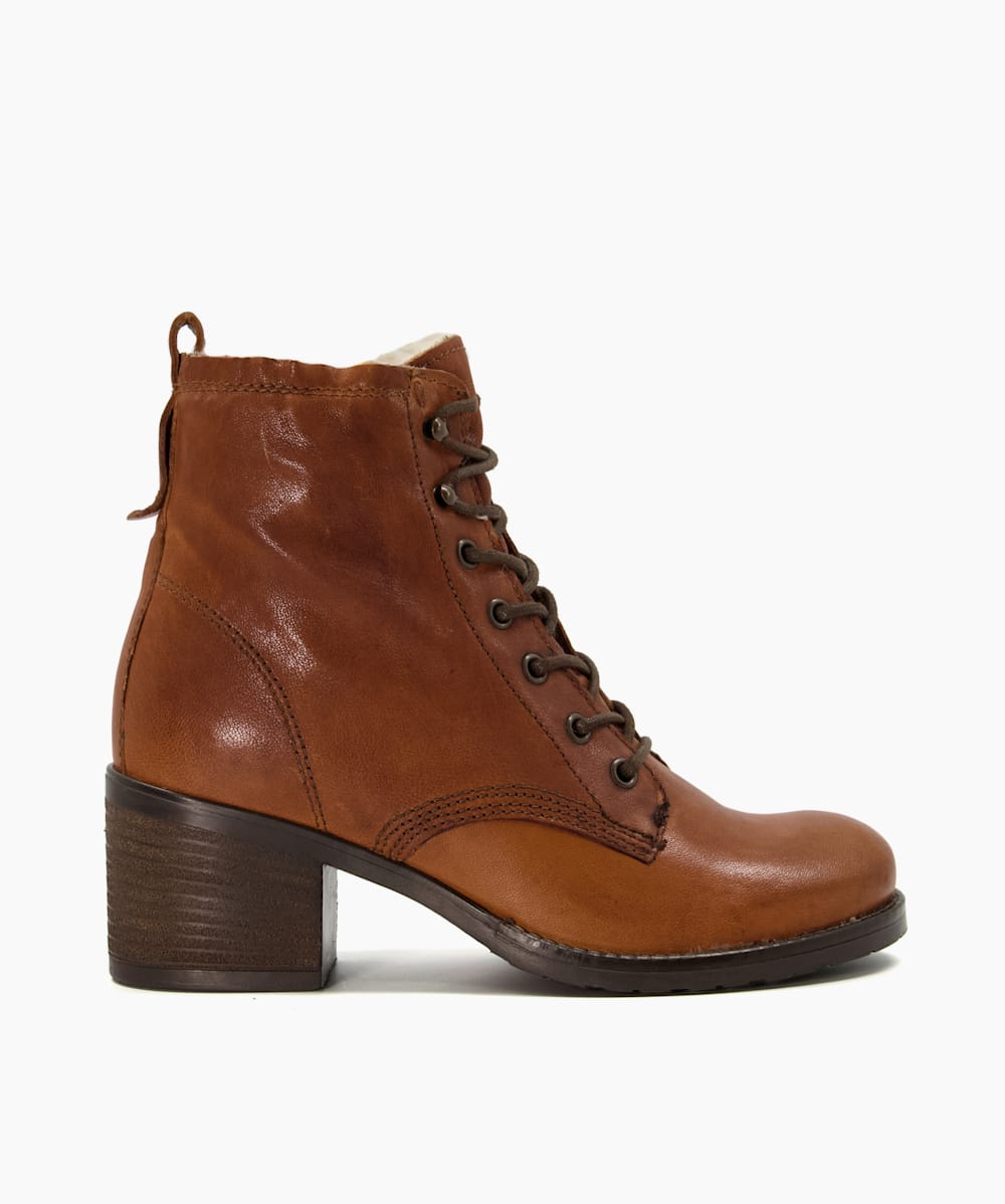 Patsie D Tan Lined Leather Block Heel Ankle Boots Dune London