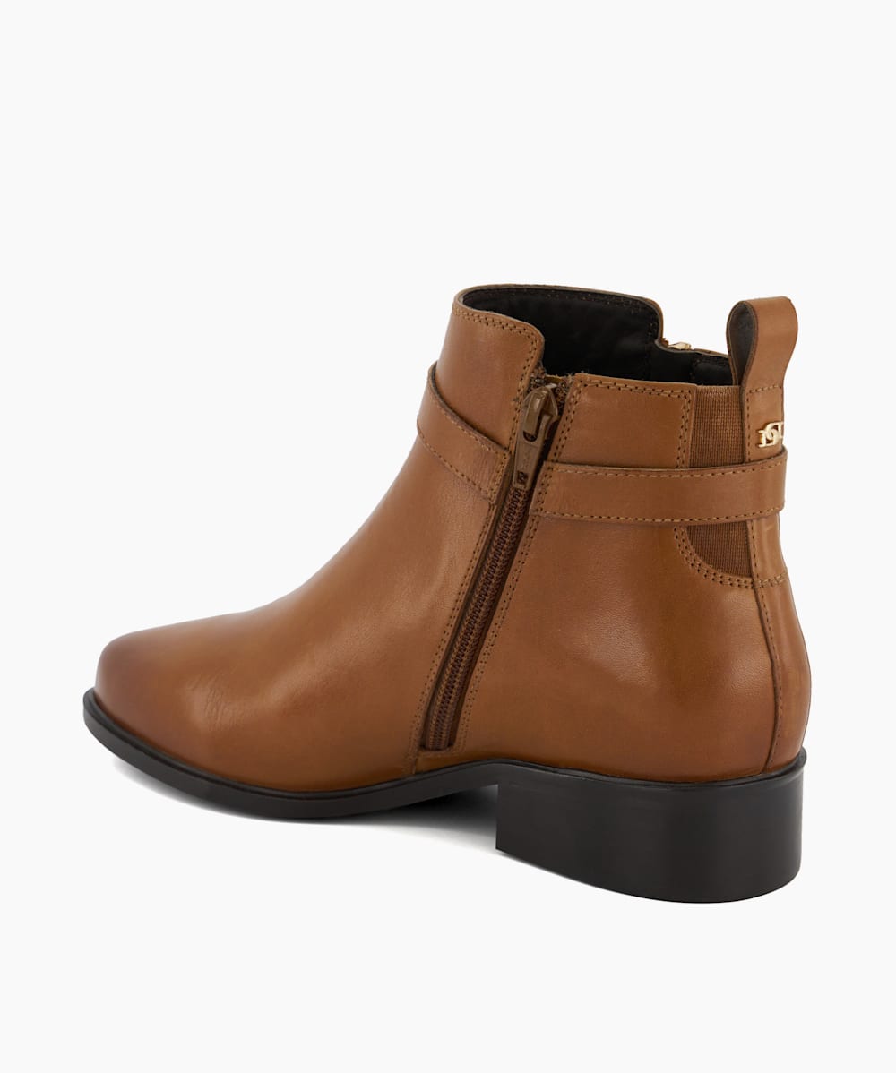 Pepi Tan Buckle Side Leather Ankle Boots Dune London